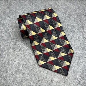 GALLI’S Vintage Spain 100% Silk Tie Geometric Triangle Mosaic Red Gray Yellow